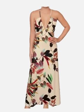 Floral Side Cutout Plunging V-Neck Maxi Dress